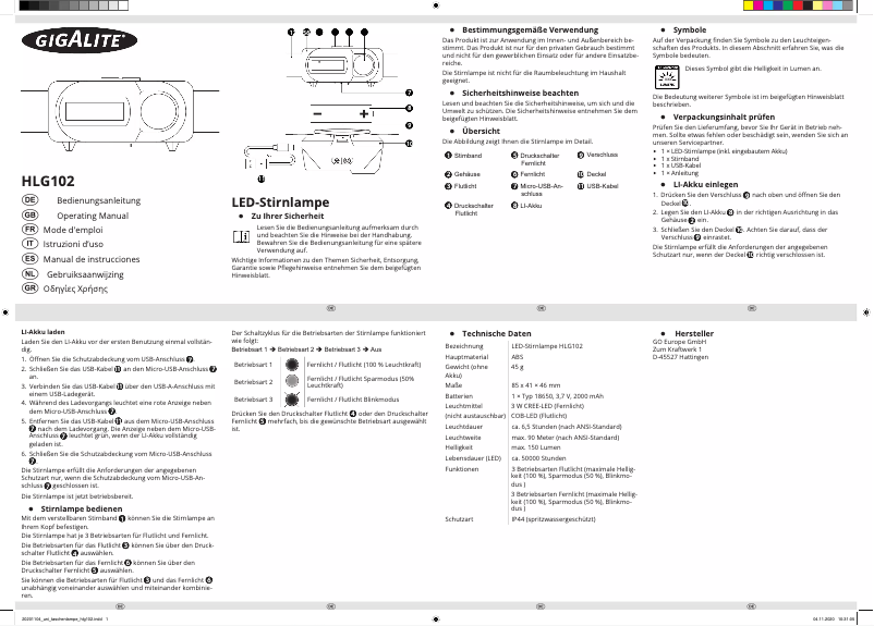 Page n°1 - Manuel utilisateur Gigalite HLG102