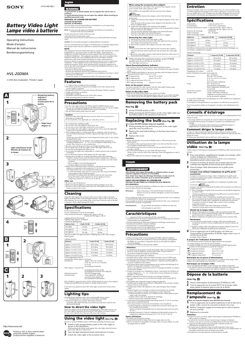 Image de la première page du manuel de l'appareil HVL-20DMA