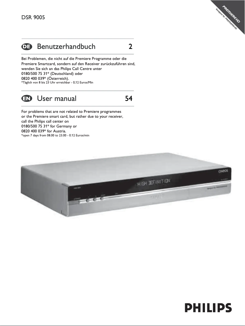 Page 1 de la notice Manuel utilisateur Philips DSR9005