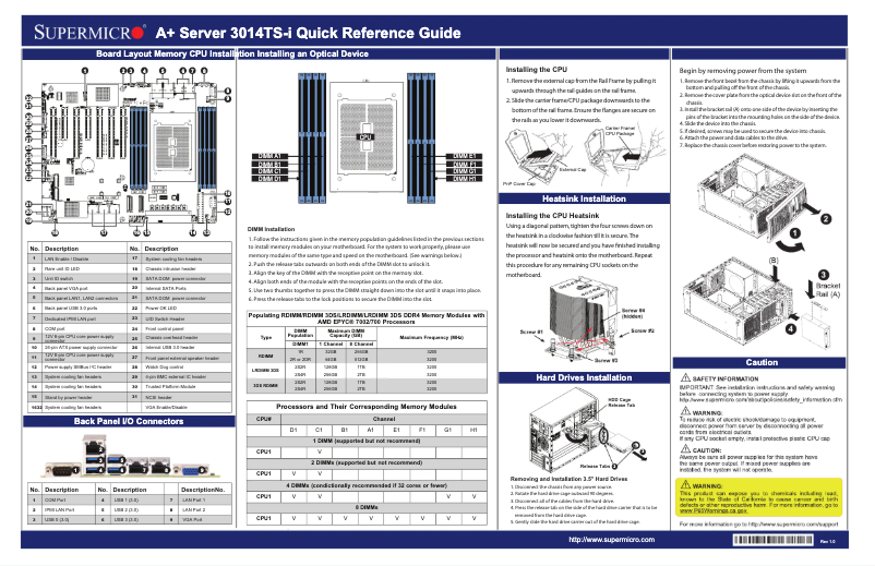 Page 1 de la notice Guide de démarrage rapide Supermicro A+ Server 3014TS-i
