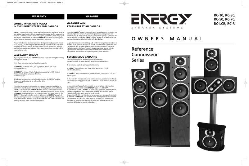 Page n°1 - Manuel utilisateur Energy Reference Connoisseur RC-70