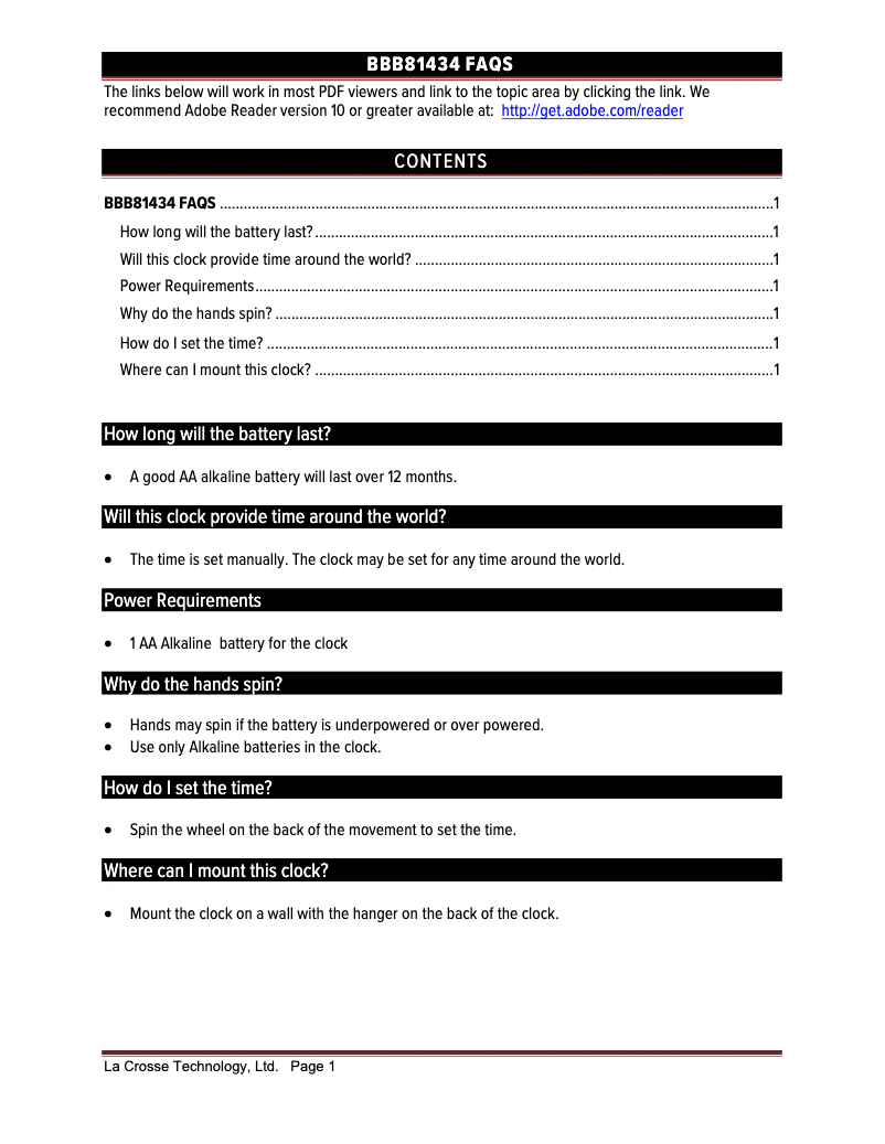 Página 1 del manual Preguntas frecuentes La Crosse Technology BBB81434