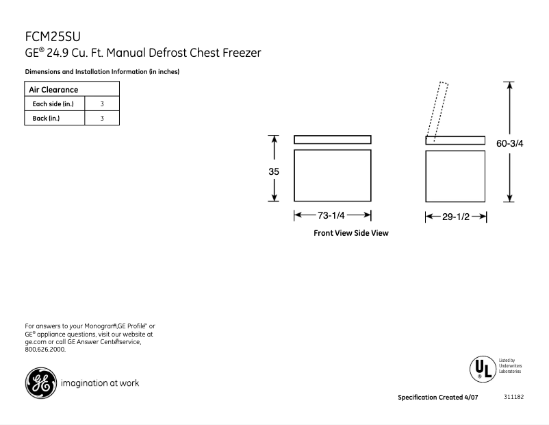 Page n°1 - Fiche technique GE FCM25SUWW