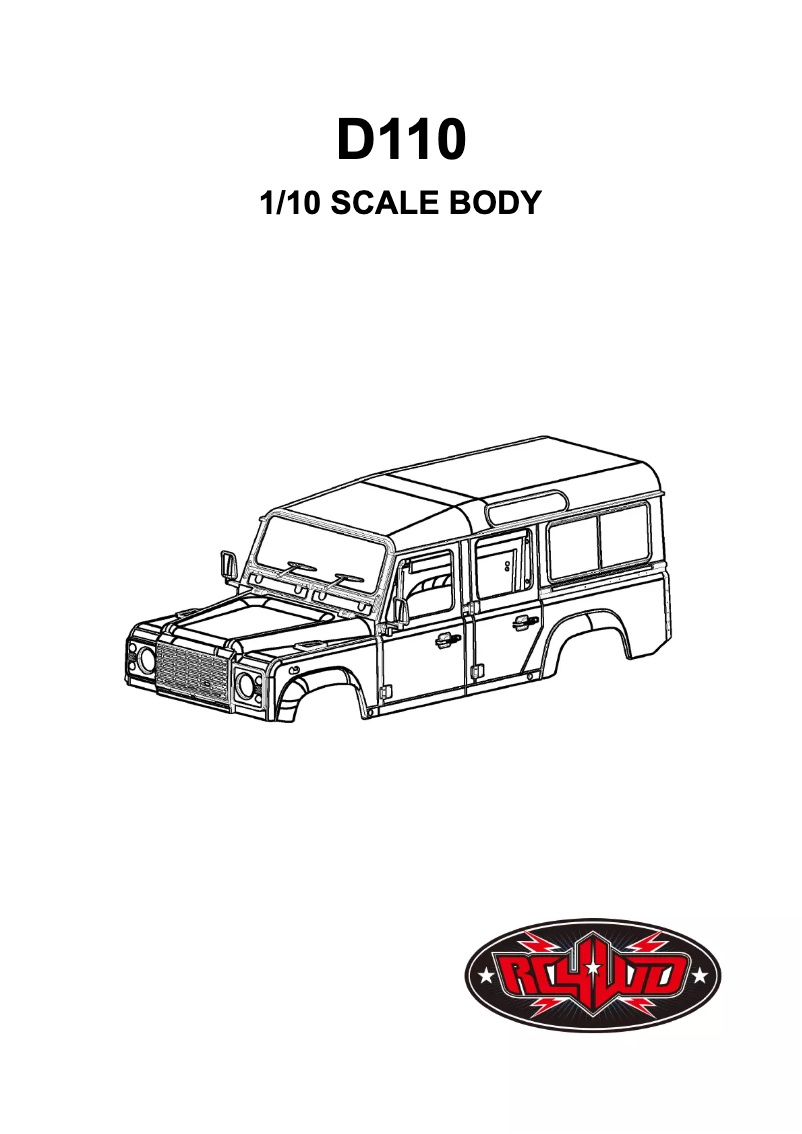 Image de la première page du manuel de l'appareil 1/10 Defender D110 Hard Plastic Body Kit