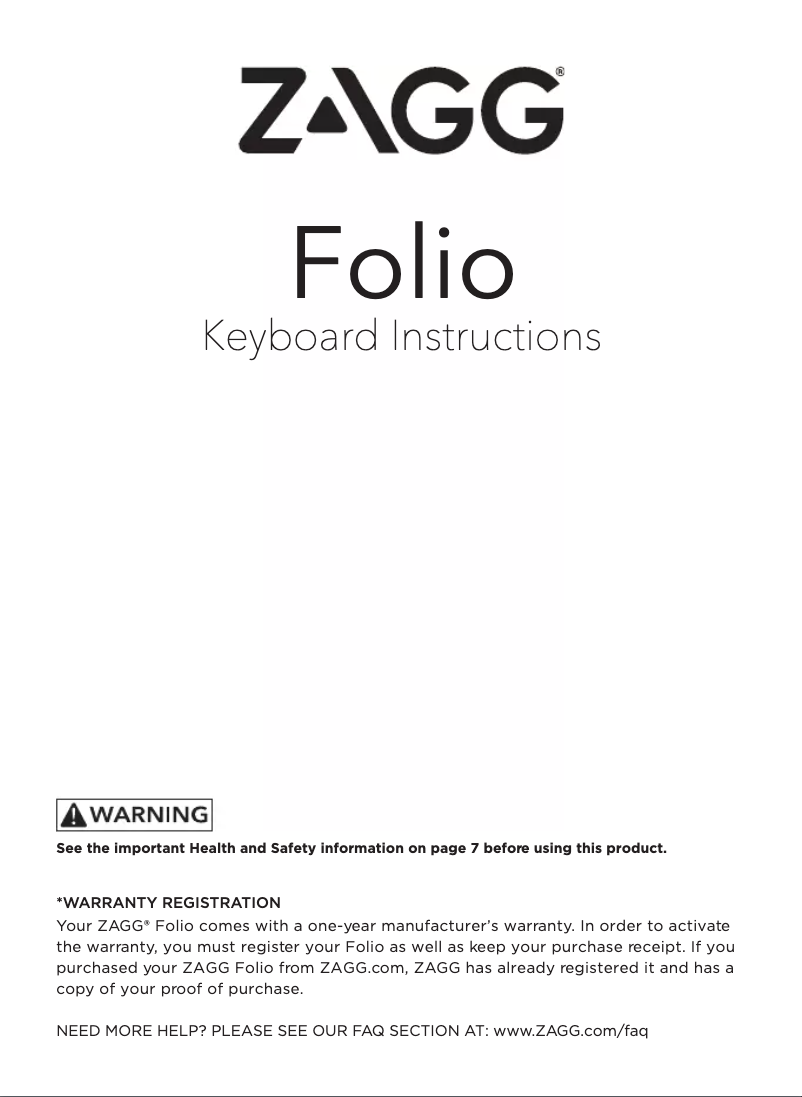 Página 1 del manual Manual de usuario Zagg Folio