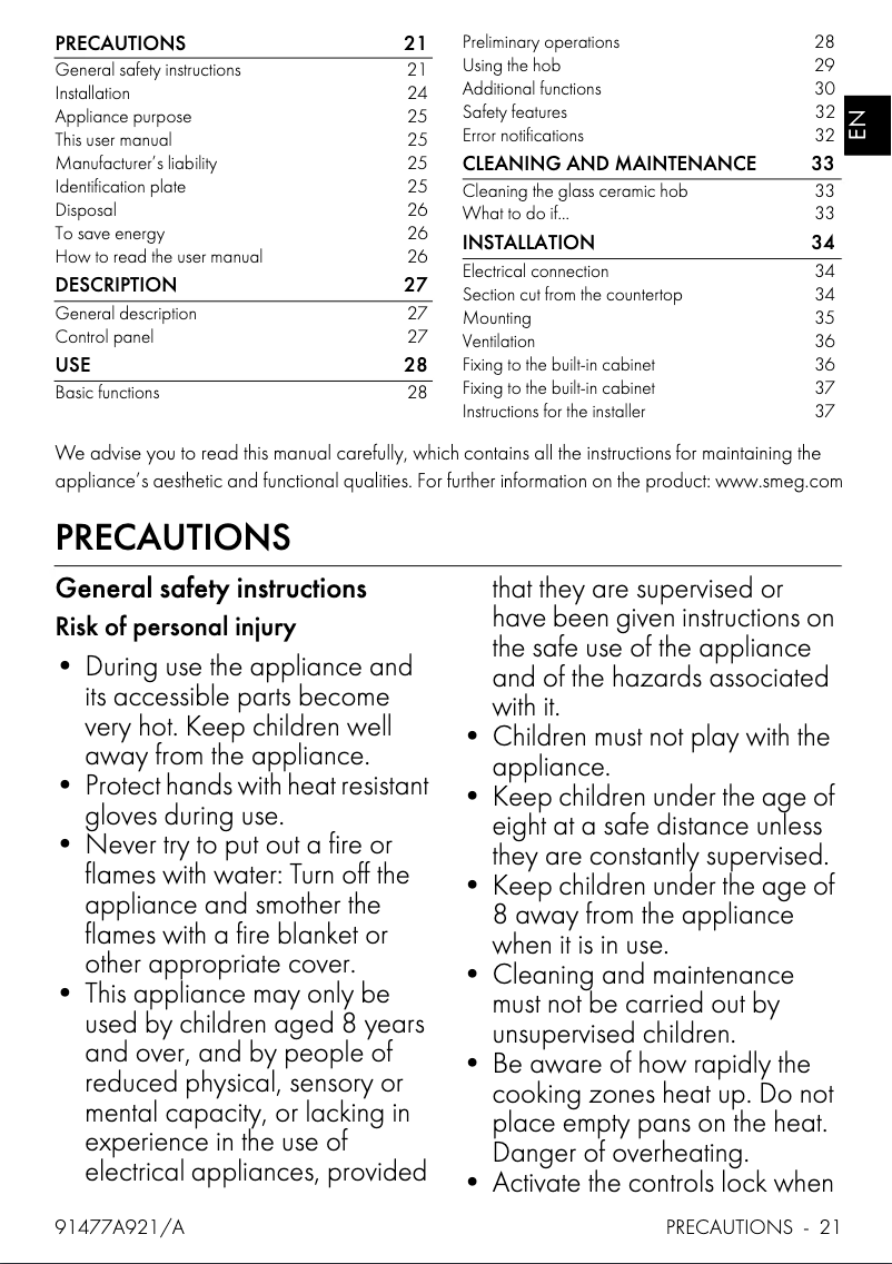 Page 1 de la notice Manuel utilisateur Smeg SI4642B