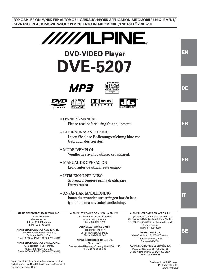 Page 1 de la notice Manuel utilisateur Alpine DVE-5207