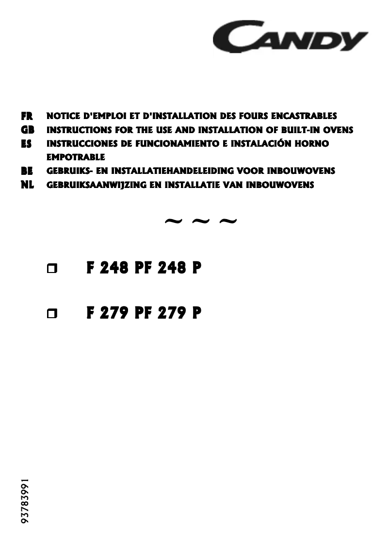 Page n°1 - Manuel utilisateur Candy F 248 P X