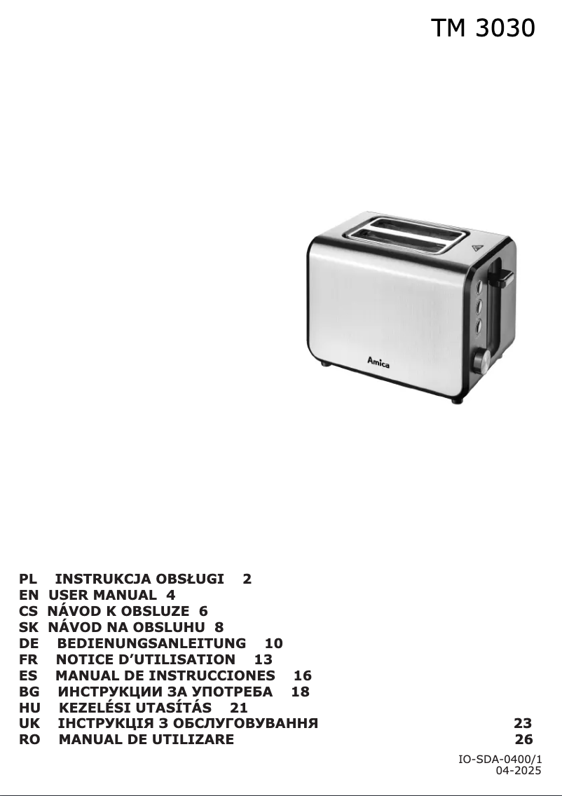 Page n°1 - Manuel utilisateur Amica TM 3030