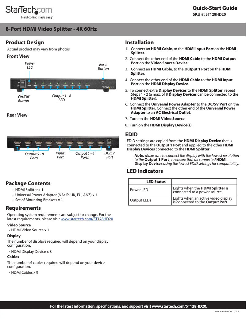 Page n°1 - Manuel utilisateur StarTech.com ST128HD20