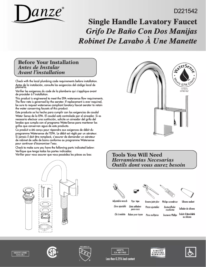 Página 1 del manual Manual de usuario Danze D221542