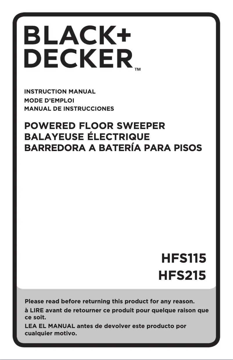 Page 1 de la notice Manuel utilisateur Black & Decker HFS115J10