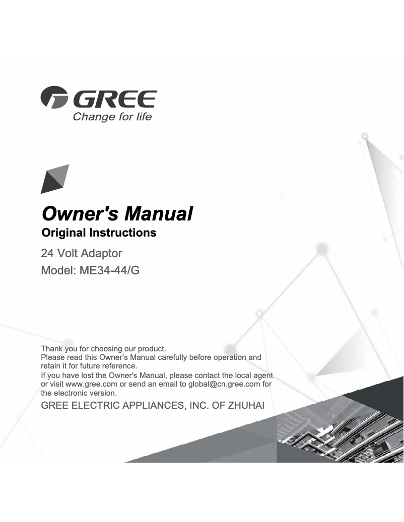 Page 1 de la notice Manuel utilisateur Gree ME34-44/G