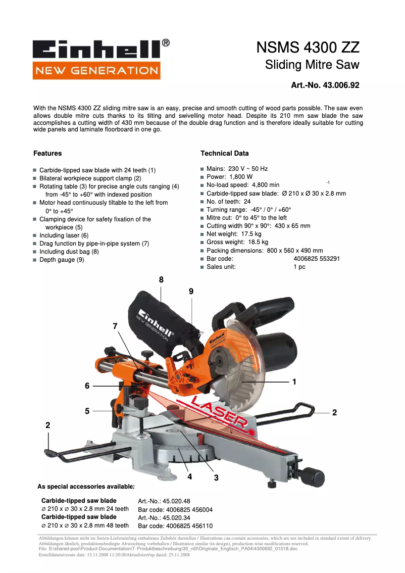 Page n°1 - Manuel utilisateur Einhell NSMS 4300 ZZ