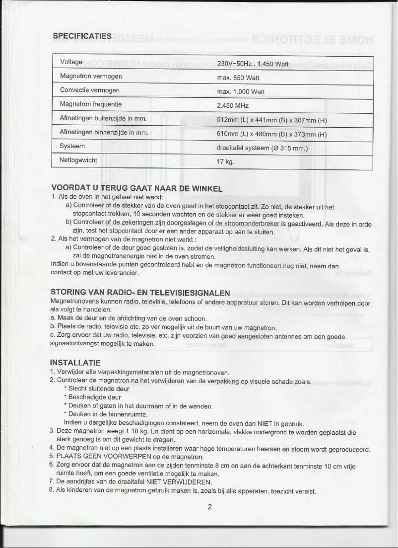Page 1 de la notice Manuel utilisateur Holland Electro HE850E