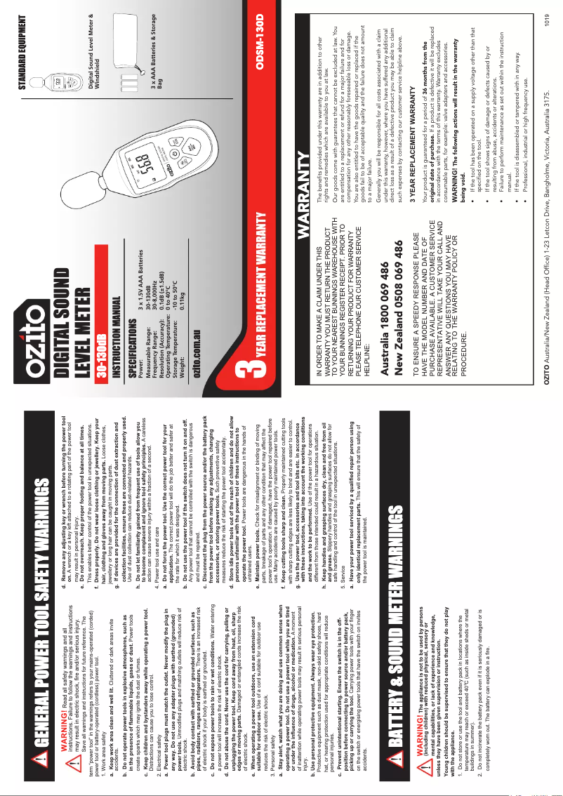 Page 1 de la notice Manuel utilisateur Ozito ODSM-130D