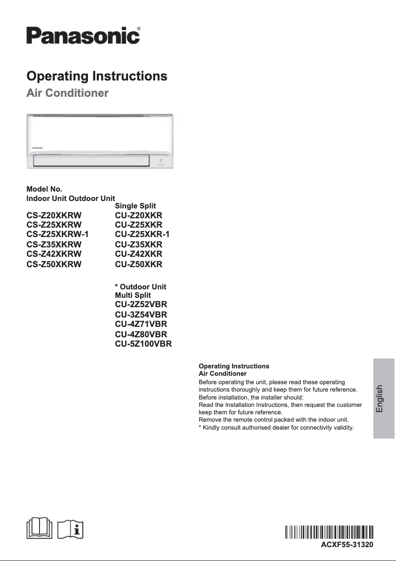Page 1 de la notice Manuel utilisateur Panasonic CU-Z50XKR