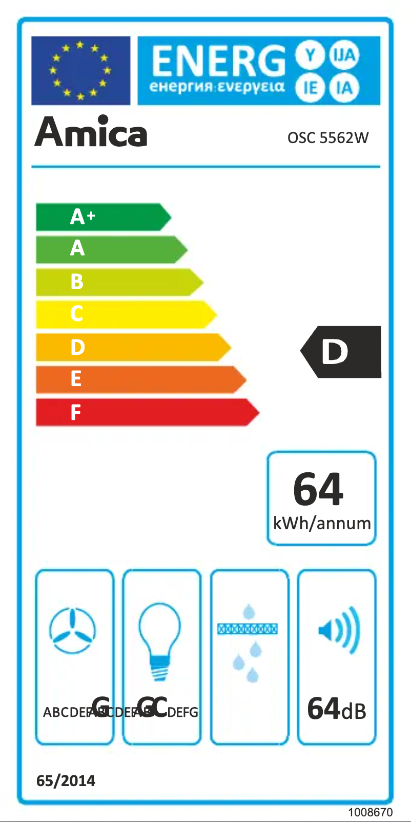Page n°1 - Label énergétique Amica OSC 5562 W