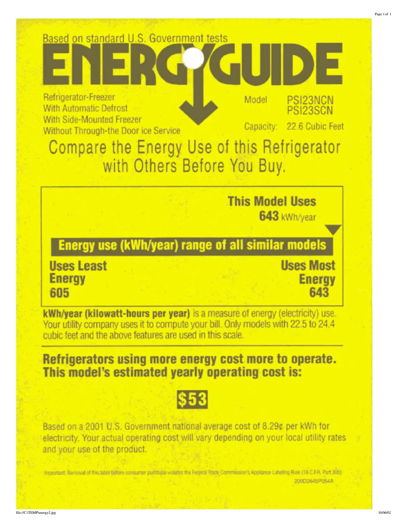 Image de la première page du manuel de l'appareil Profile Arctica CustomStyle PSI23NCNCC