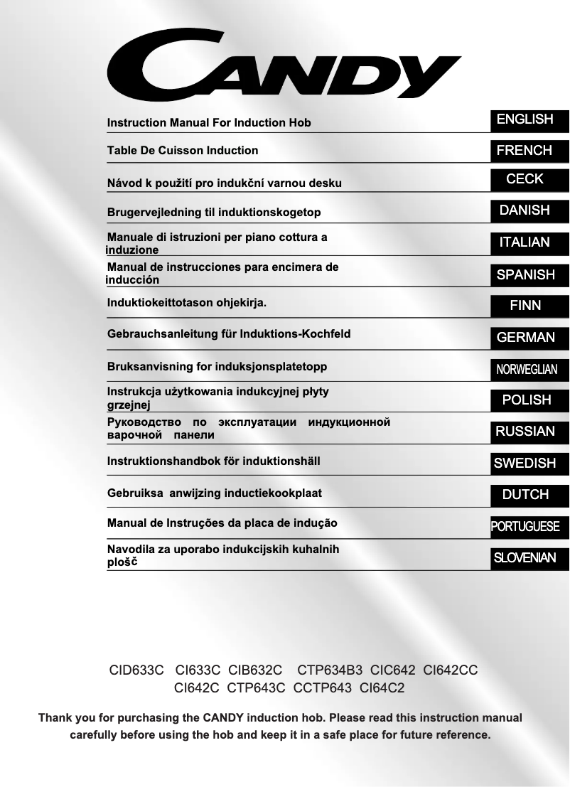 Page 1 de la notice Manuel utilisateur Candy CI64C2