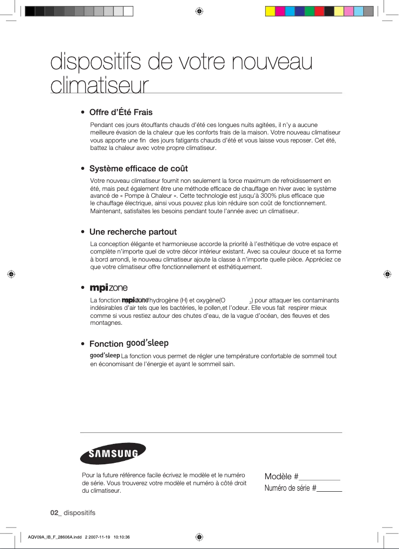 Page n°1 - Manuel utilisateur Samsung AQV09ABAN