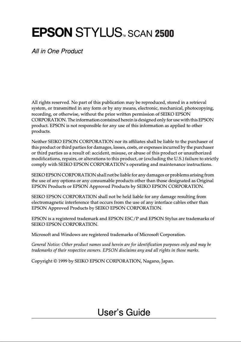 Page 1 de la notice Manuel utilisateur Epson Stylus Scan 2500