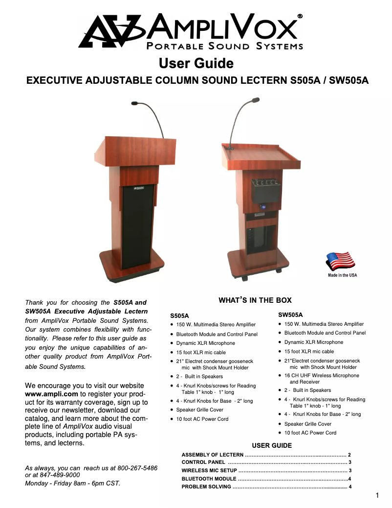 Page 1 de la notice Manuel utilisateur AmpliVox Executive W505A