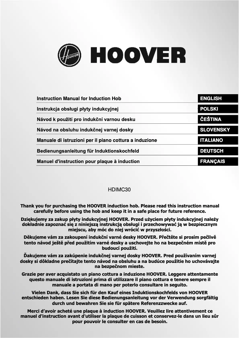 Page 1 de la notice Manuel utilisateur Hoover HDIMC30