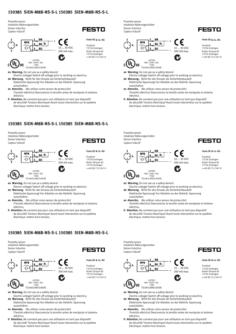 Page n°1 - Manuel utilisateur Festo SIEN-M8B-NS-S-L