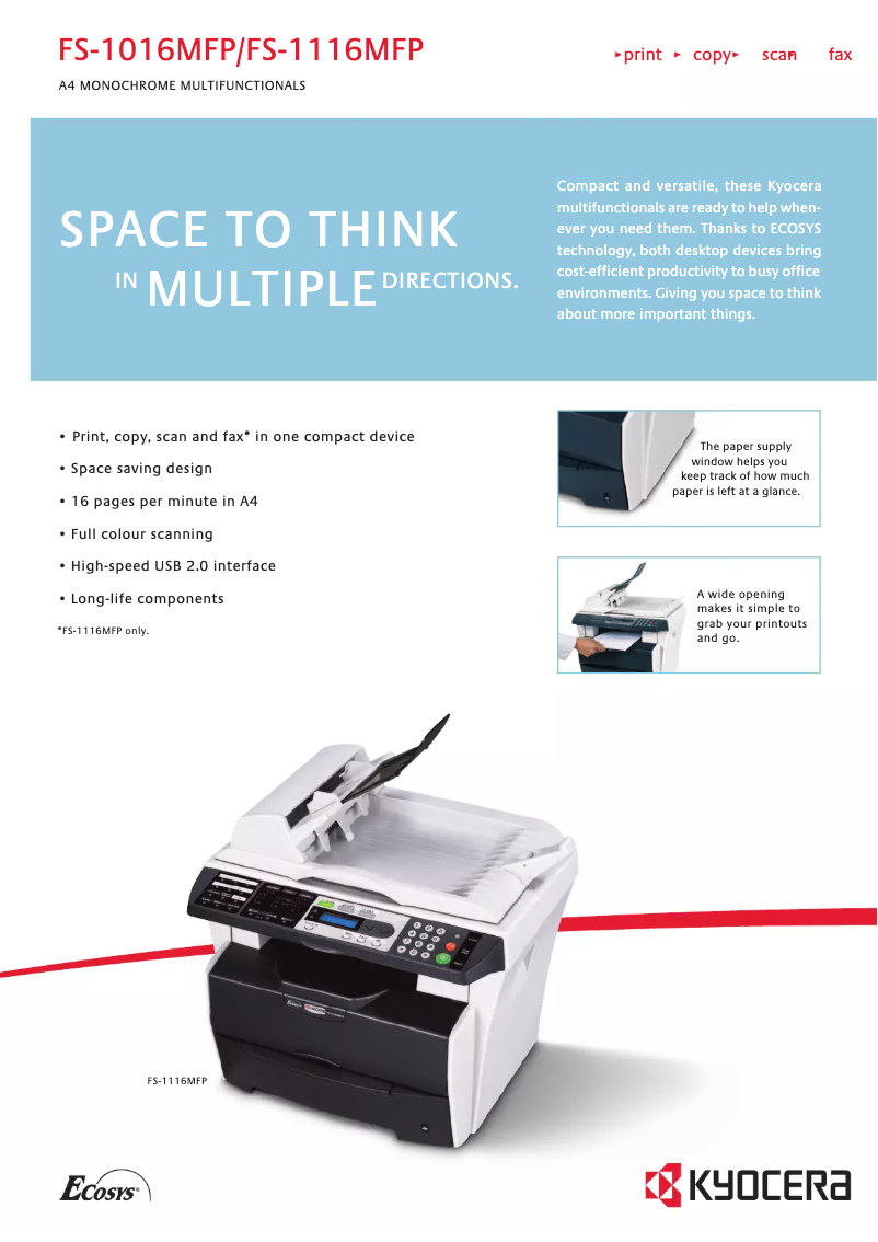 Image de la première page du manuel de l'appareil FS-1016MFP
