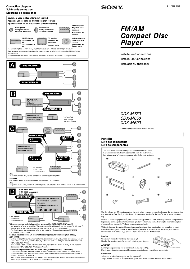 Page 1 de la notice Guide d'installation Sony CDX-M600