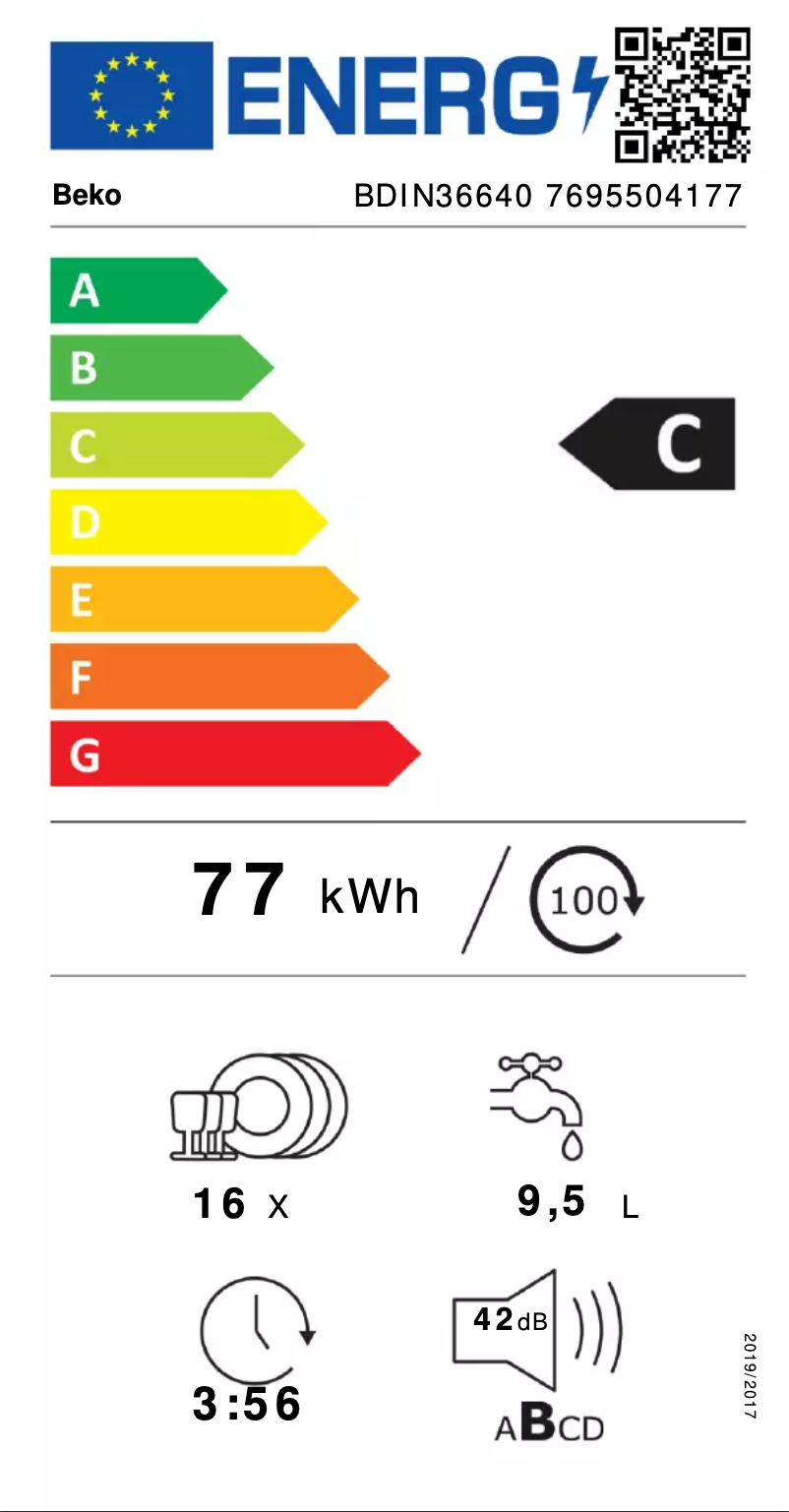 Page n°1 - Label énergétique Beko BDIN36640