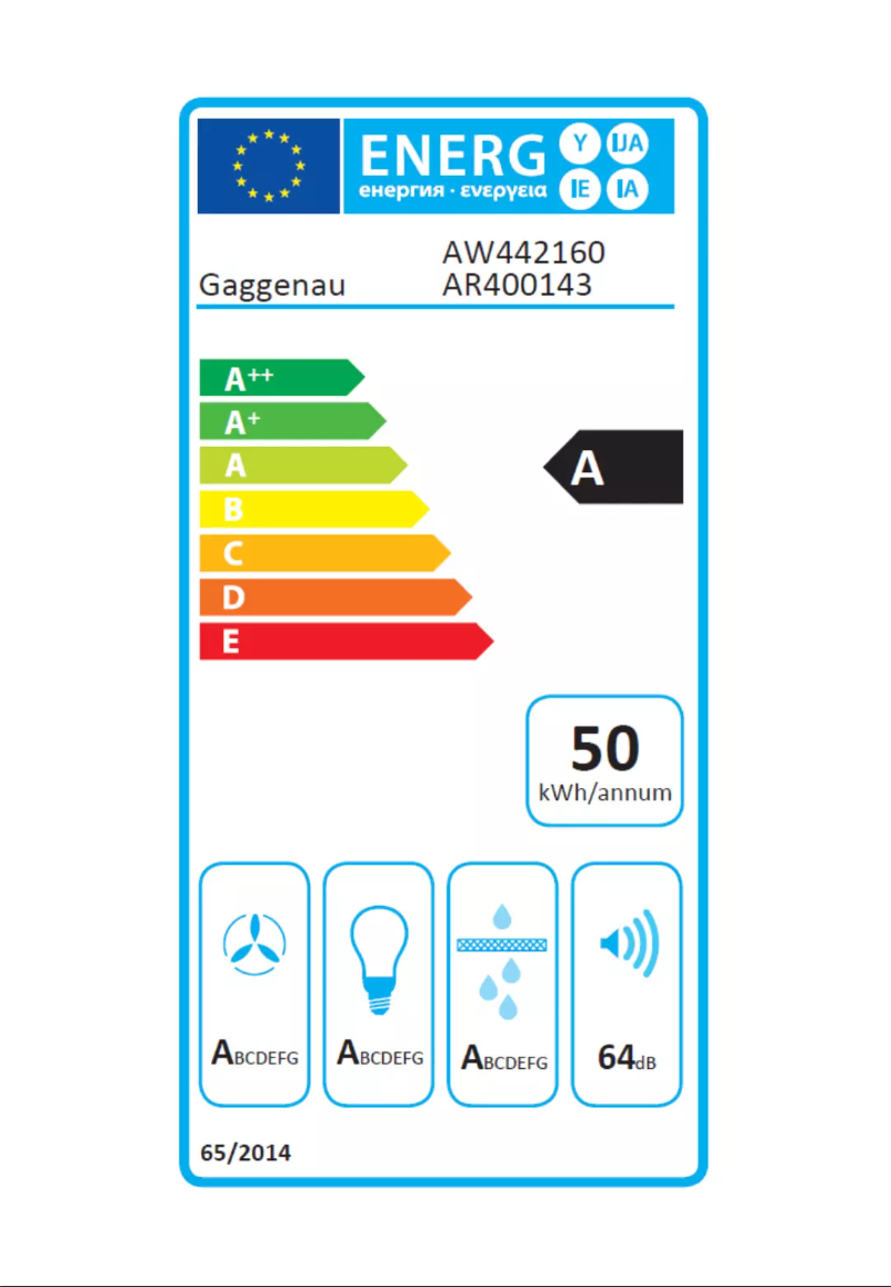Page 1 de la notice Label énergétique Gaggenau AW442160