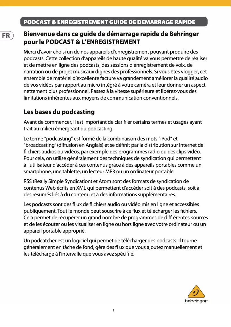 Page n°1 - Manuel utilisateur Behringer U-Phoria Studio