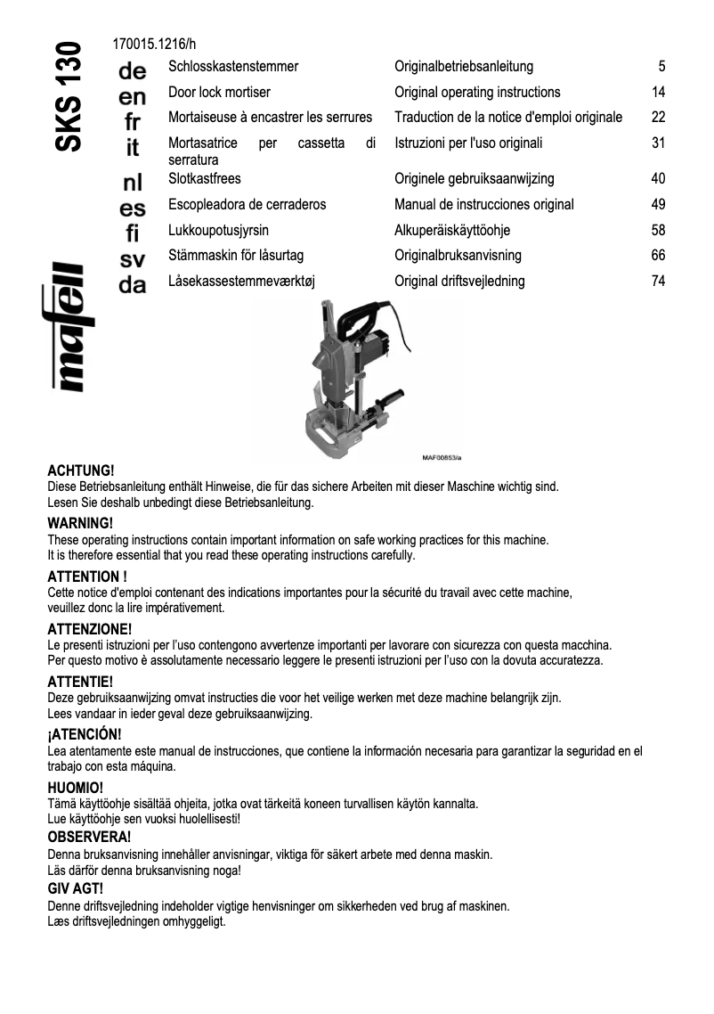 Page 1 de la notice Manuel utilisateur Mafell SKS 130