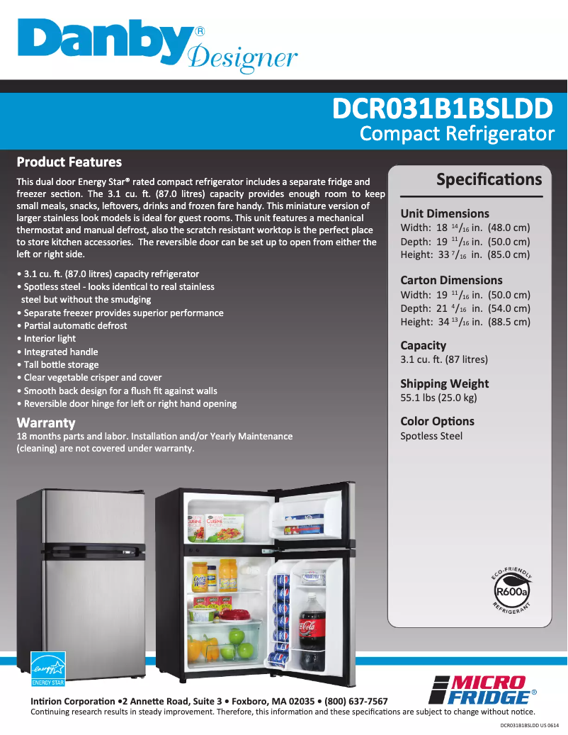 Image de la première page du manuel de l'appareil DCR031B1BSLDD