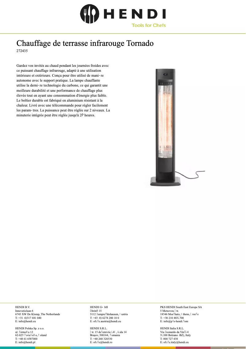 Page 1 de la notice Fiche technique Hendi 272435