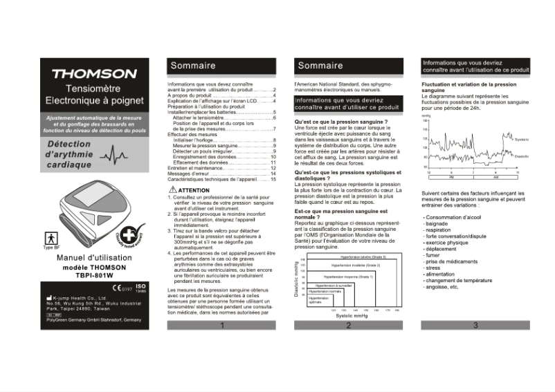 Page 1 de la notice Manuel utilisateur Thomson TBPI-801W