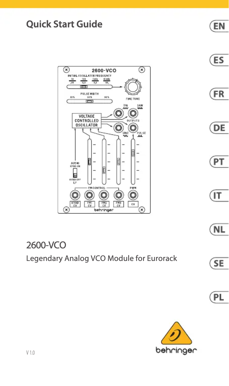 Page 1 de la notice Guide de démarrage rapide Behringer 2600-VCO