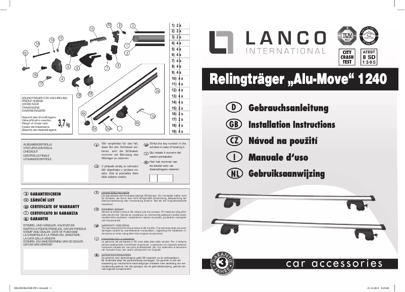 Page n°1 - Manuel utilisateur Lanco Alu-Move 1240