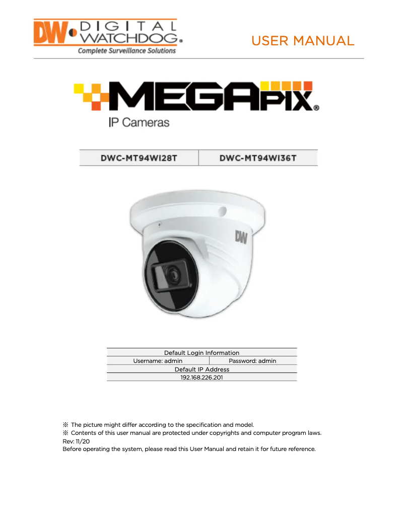 Page n°1 - Manuel utilisateur Digital Watchdog MegaPix DWC-MT94Wi36T