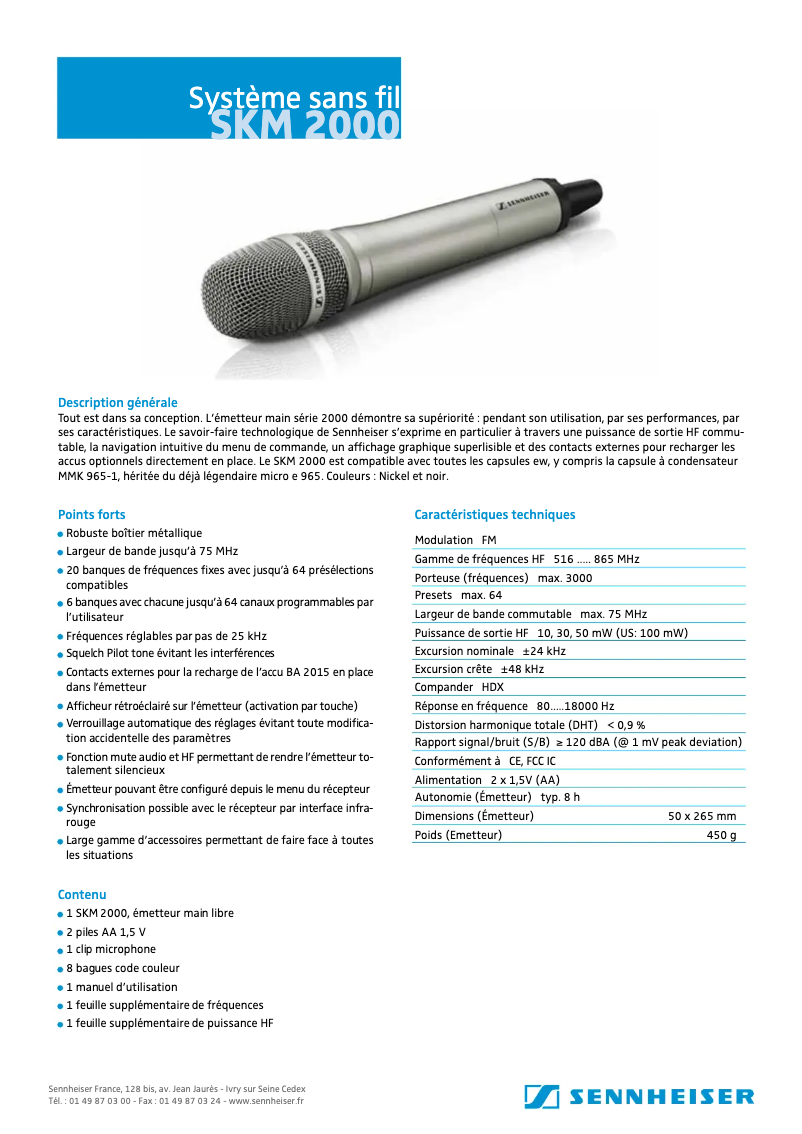 Página 1 del manual Ficha técnica Sennheiser SKM 2000