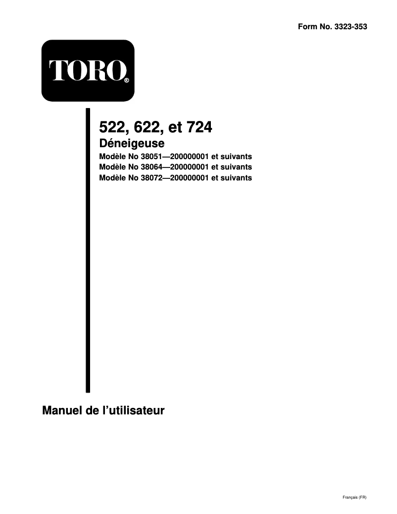 Page 1 de la notice Manuel utilisateur Toro 38051