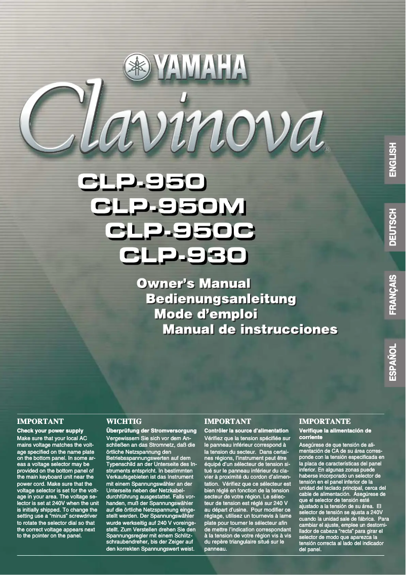 Page 1 de la notice Manuel utilisateur Yamaha Clavinova CLP-950