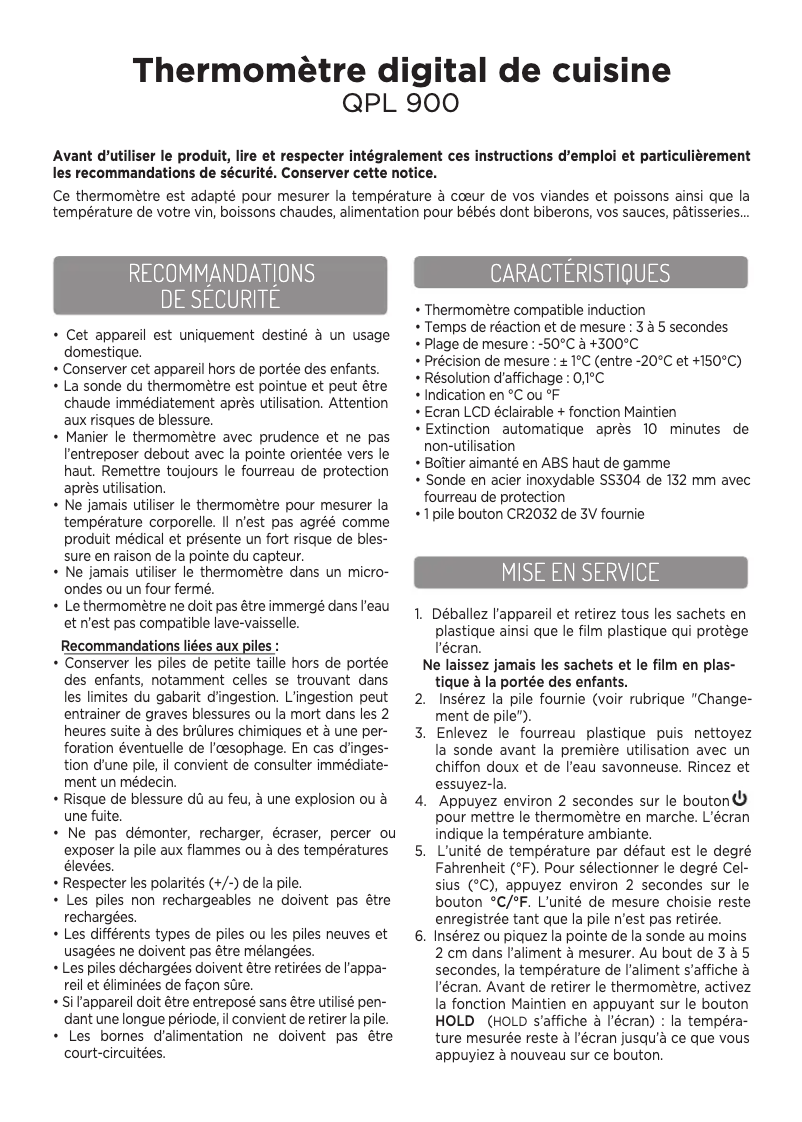 Image de la première page du manuel de l'appareil QPL900