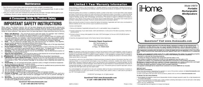 Página 1 del manual Manual de usuario iHome IHM79
