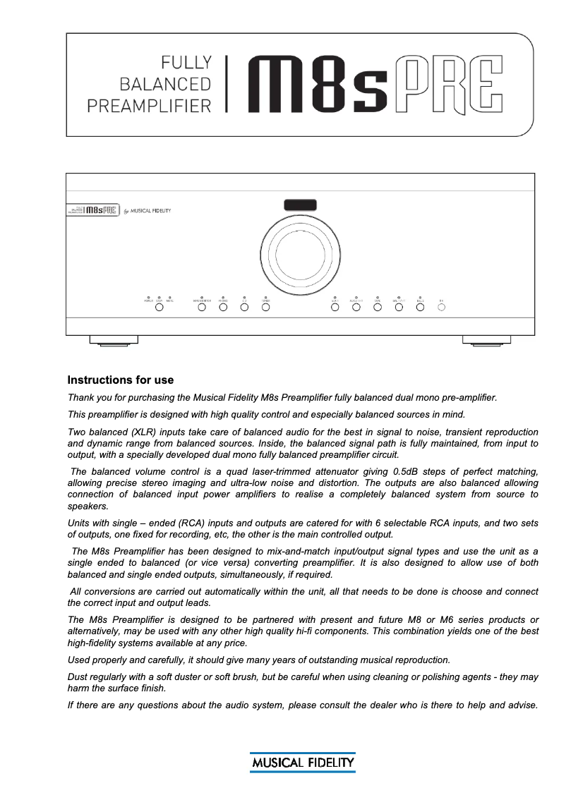 Image de la première page du manuel de l'appareil M8sPRE