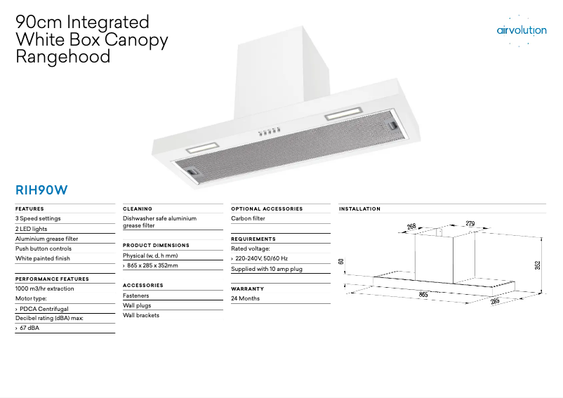 Page 1 de la notice Fiche technique Esatto RIH90W