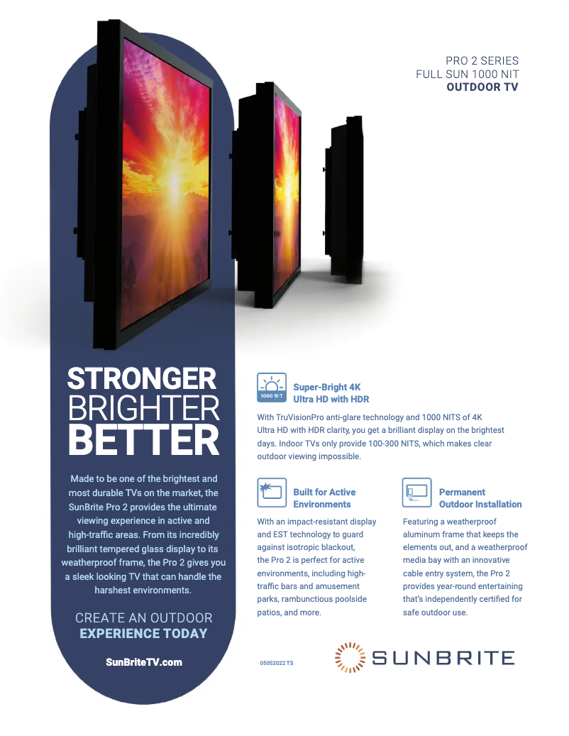 Page 1 de la notice Fiche technique SunBriteTV SB-P2-49-4K-BL