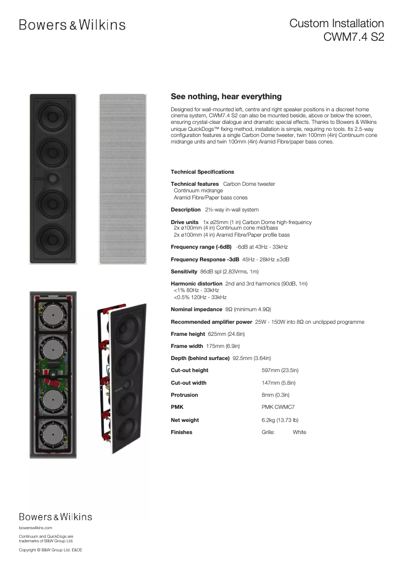 Página 1 del manual Ficha técnica Bowers & Wilkins CWM7.4 S2